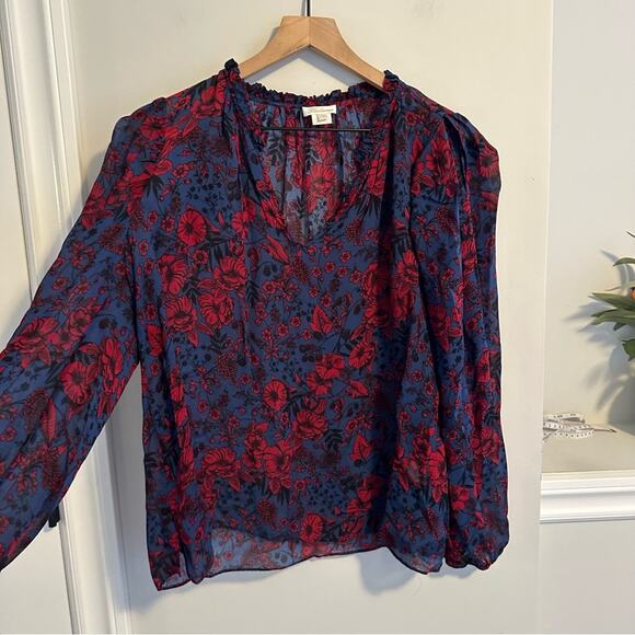 Tuckernuck Shoshanna Blue Red Floral Long Sleeve Blouse Top Small - Picture 6 of 11